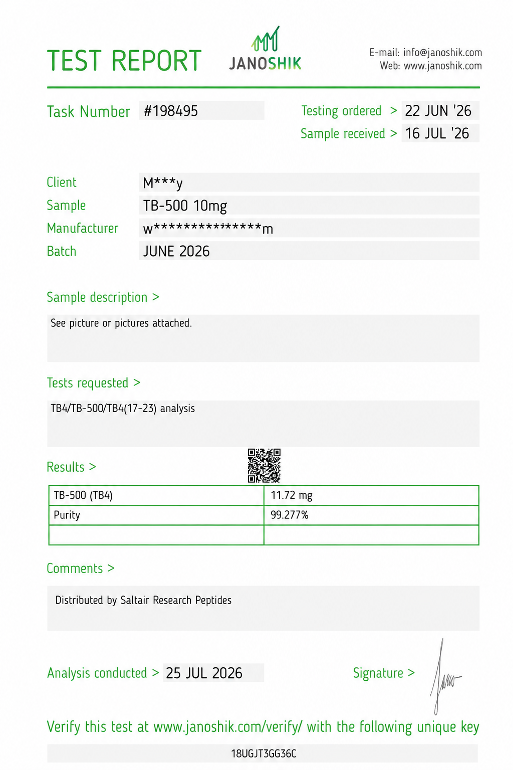 TB-500 10mg Certificate of Analysis